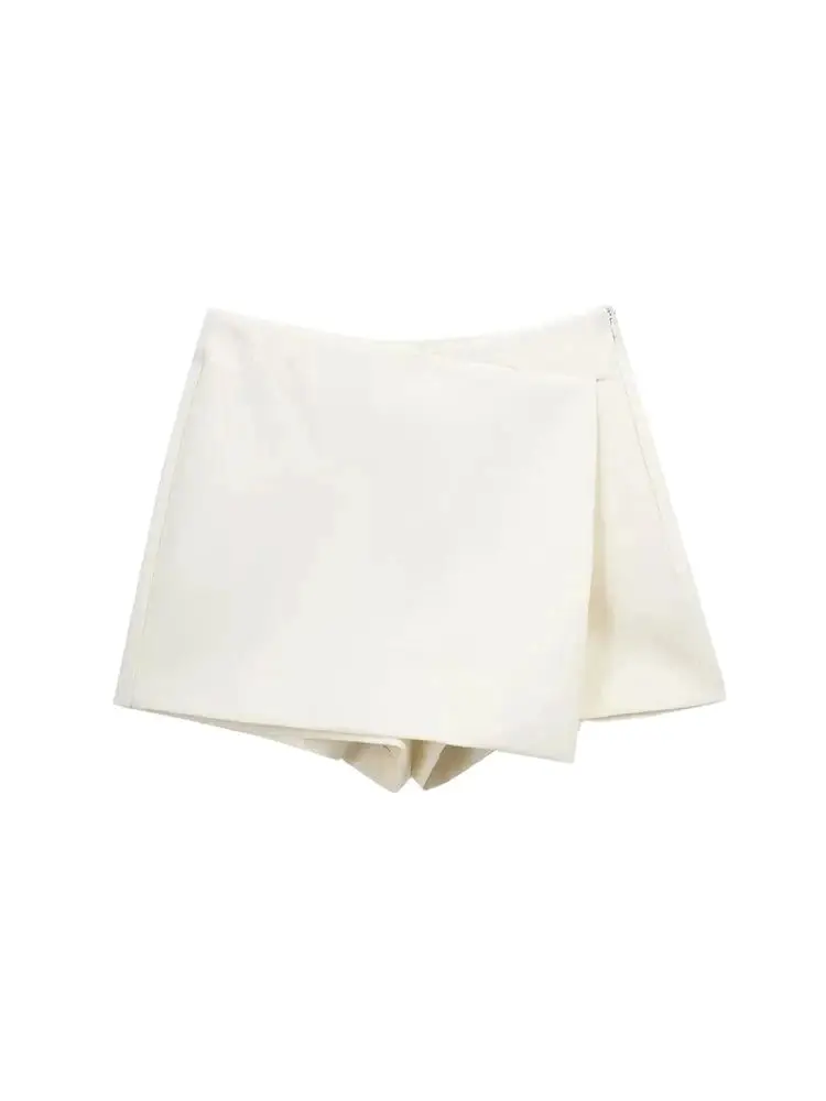 Trza moda feminina pareo estilo assimétrico shorts saias vintage cintura alta zíper lateral feminino skort mujer