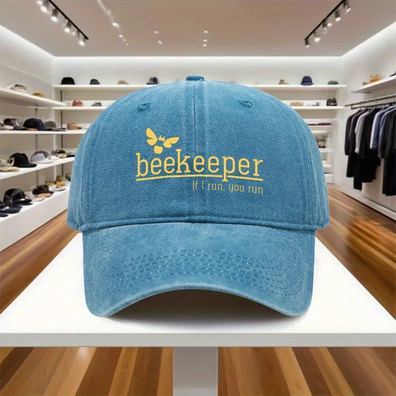 Beekeeper If I Run You Run Baseball Cap Funny Graphic Washed Unisex Outdoor Adjustable Cap