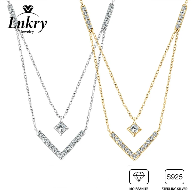 

Сертифицированное Lnkry ожерелье из муассанита 3 мм и 1,8 мм, стерлинговое серебро 925 пробы, V-образный кулон, ожерелья для женщин и девочек, трендовые ювелирные изделия