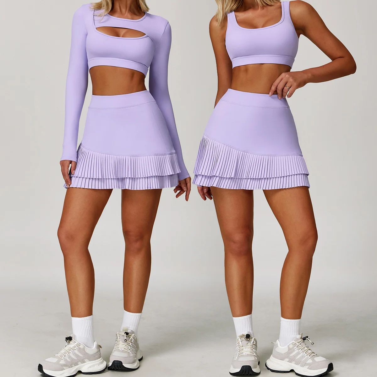 

Новый женский комплект из 2 предметов для фитнеса и йоги, спортивный бюстгальтер и юбка, комплект спортивной одежды на открытом воздухе, женская футболка с длинными рукавами, теннисная одежда, спортивный костюм
