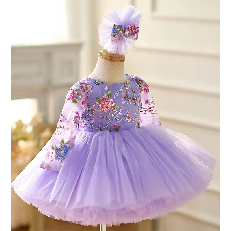 Naturally fluffy girl dress birthday dance party sequin dress graduation banquet Big bow evening dress girls Wedding dresses