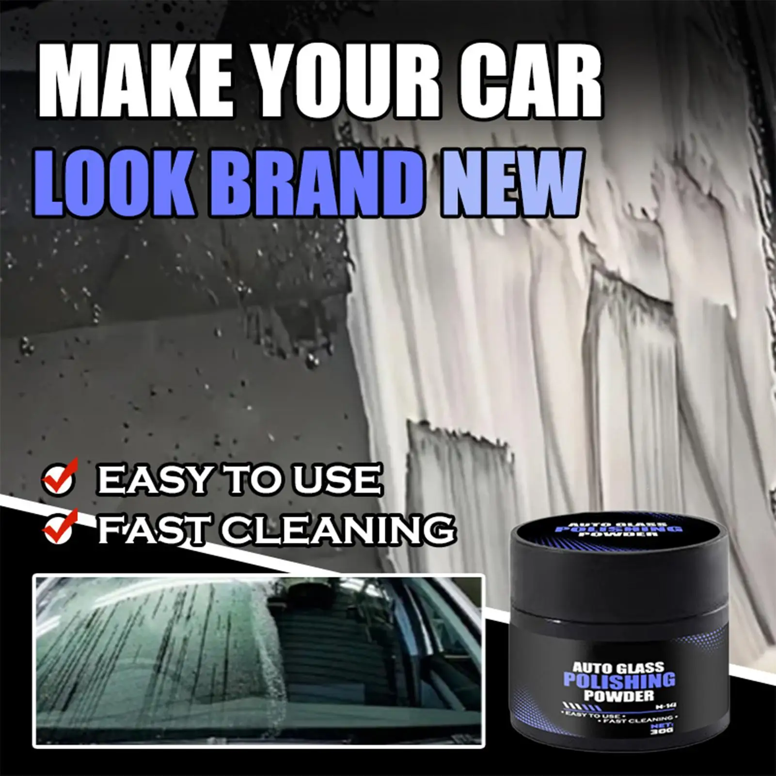 Glass Polishing Powder Car Windshield Oil Film Remover Scratch Repair Restorer Cleaner Auto Window Mirror Water Spot Rust Eraser - view 2