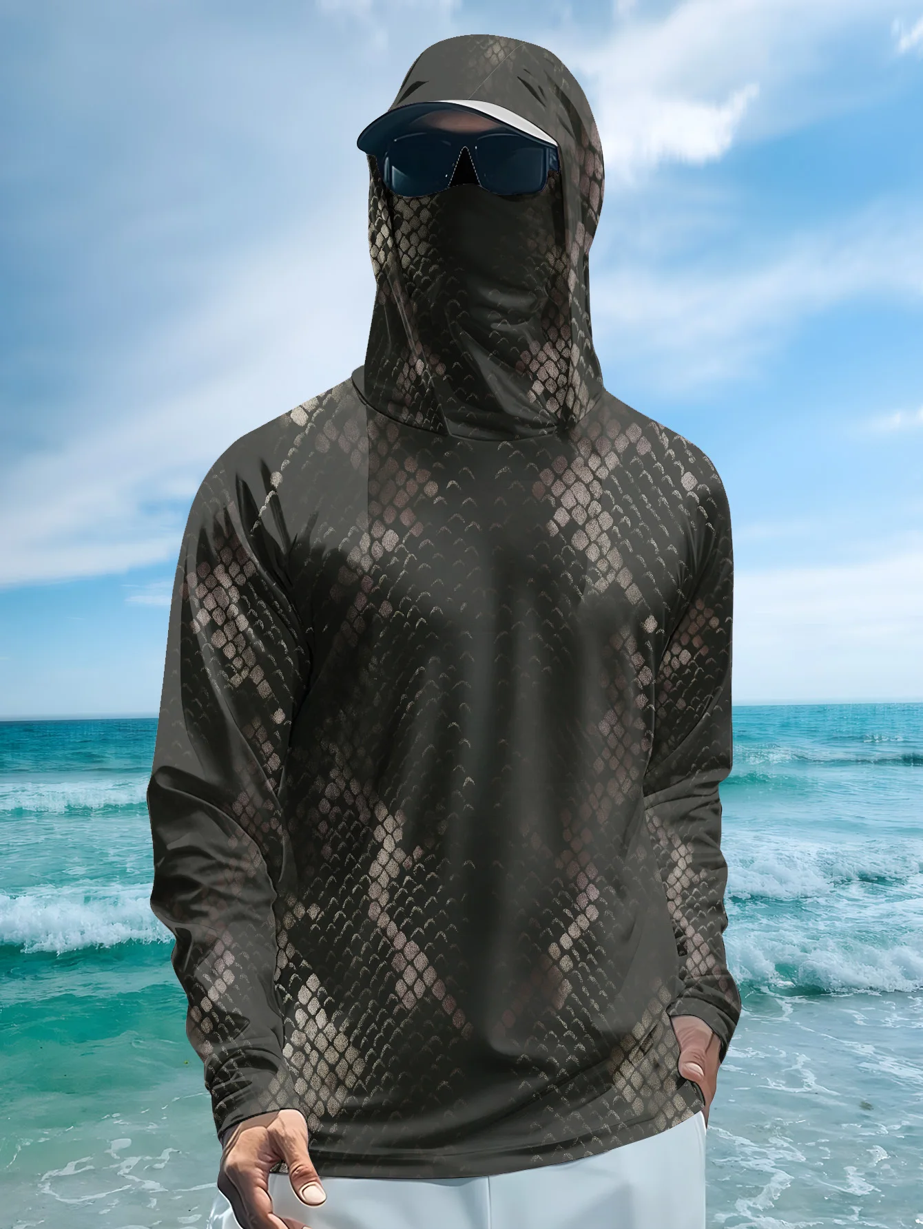 Men's Fishing Hooded Long-Sleeved Camouflage Sunscreen Breathable Anti-UV Lightweight Sweat-Resistant Fishing Shirt view 2
