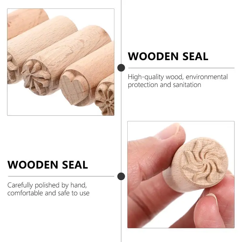 5pcs/7pcs Hand Carved Wood Pottery Tools Stamps Natural Wood Stamps For DIY Clay Pottery Printing Blocks Clay Tool