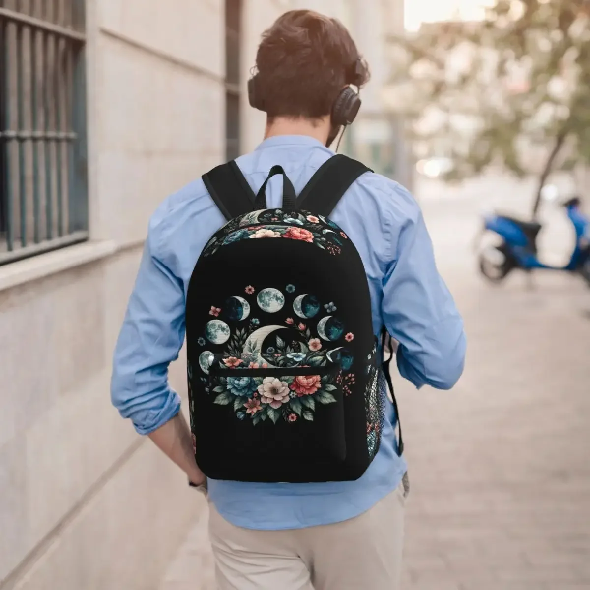Mystical Moon Phases Wildflowers Student Backpack School Bag Hiking Travel Daypack for Boys Girls Bookbag Shoulder Bags