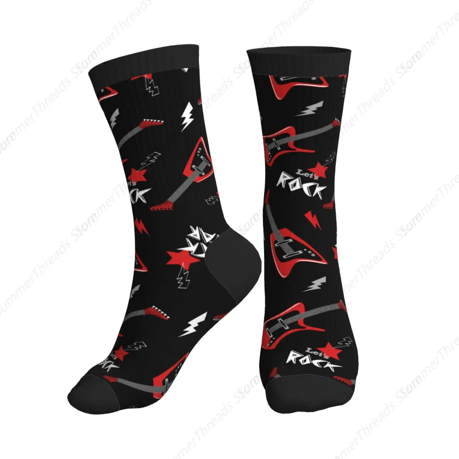 

Забавные черно-красные носки с гитарой в стиле рок, подарки для любителей гитар, женщин и мужчин