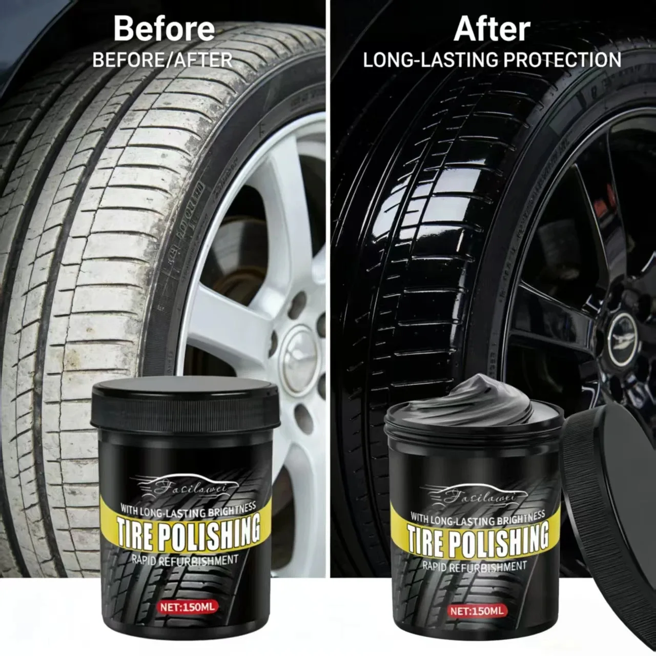 Fasilawei 150ML Tire Polishing Paste For BNM - Long-Lasting Brightness Tire Refurbishment Agent, Rapid Auto Tire Shine & Care Ma