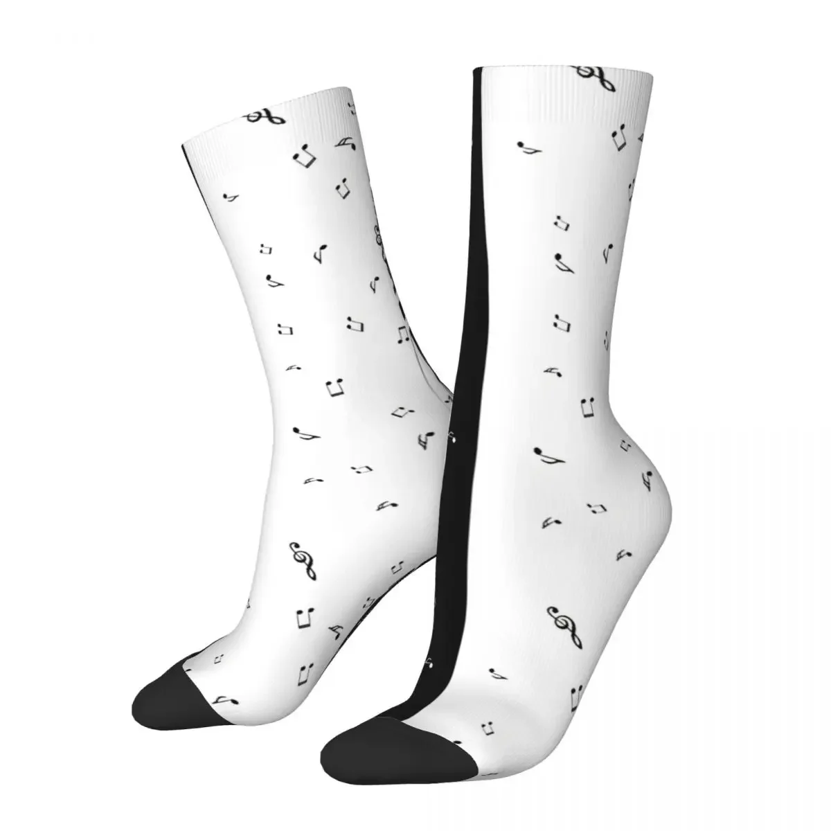 Funny Happy Sock for Men Minimalistic Piano Keys Harajuku Music Notes Breathable Pattern Printed Crew Sock Casual Gift