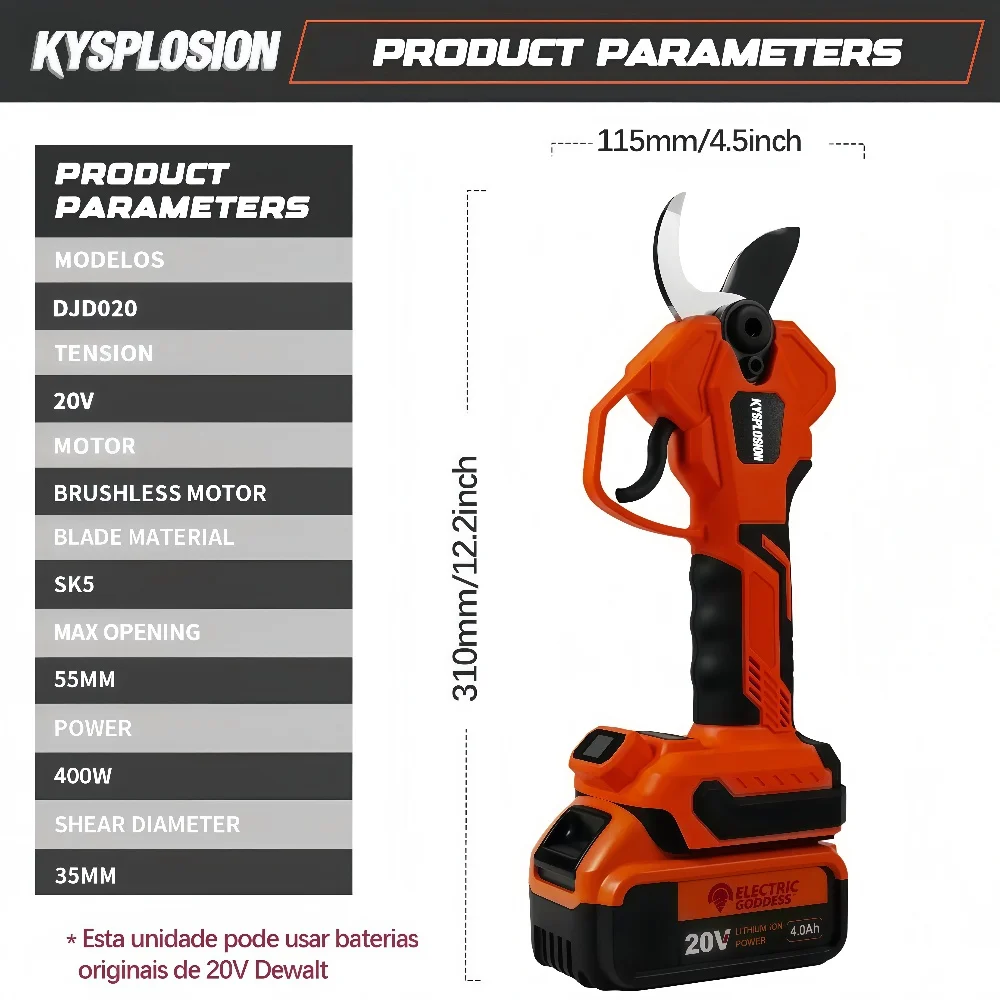 Bürstenlose 55mm Elektrische Gartenschere Für Milwaukee M18 Cordless Obst Baum Bonsai Beschneiden Zweig Cutter Elektrische Schere