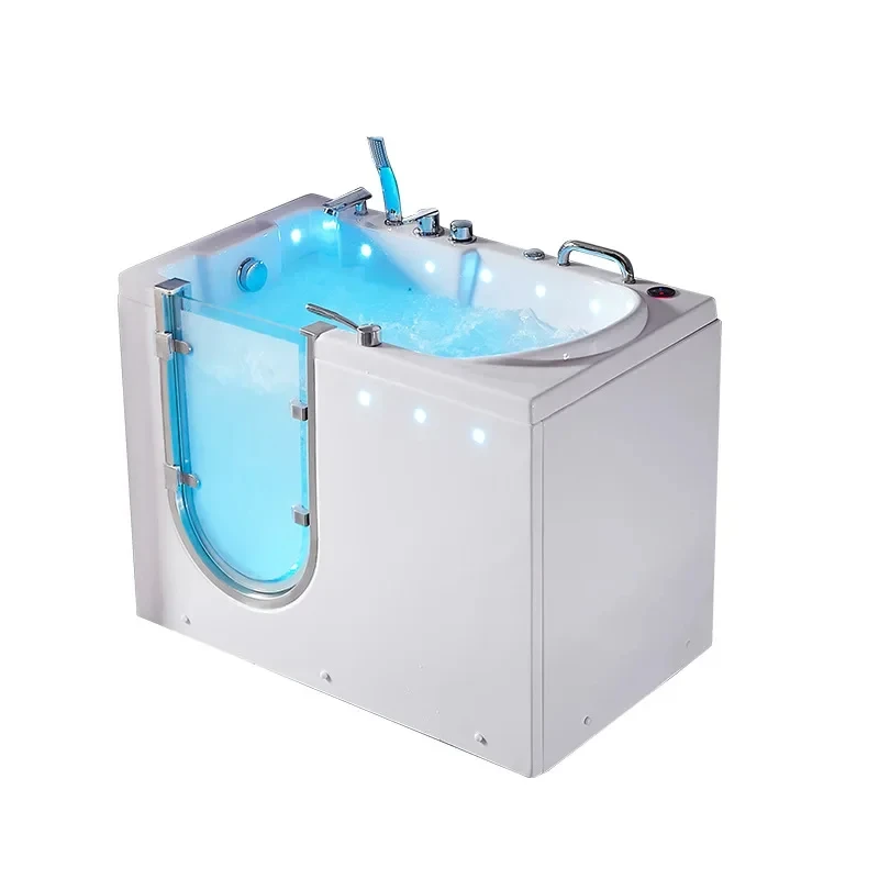 Elderly walk-in acrylic bathtub open-door cylinder square sitting bathtub side-opening bubble massage bathtub