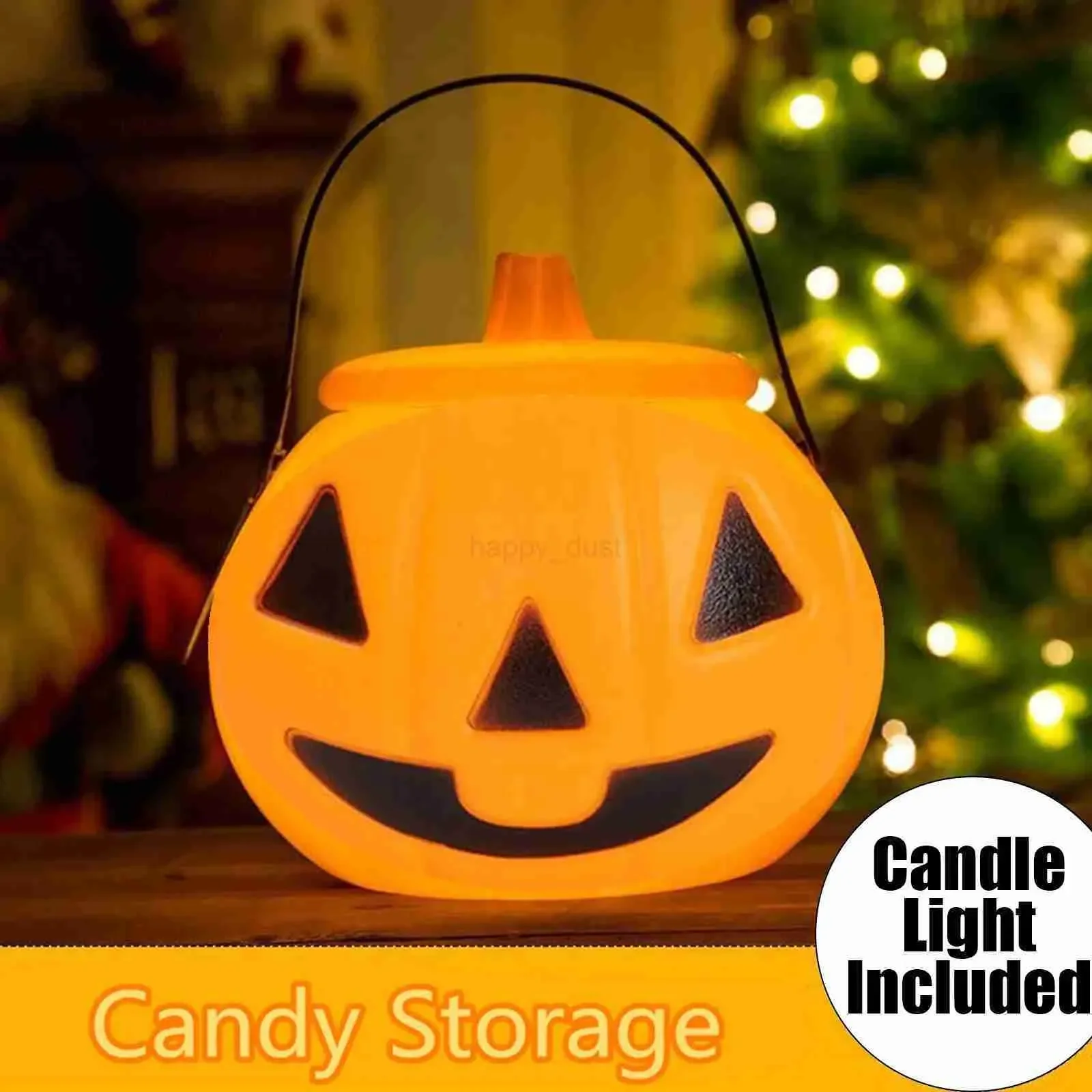 

Halloween Party Pumpkin Candy Jar With Light Trick Or Treat Sugar Pot With Handle Portable Decoration Props Kids Gift Home Decor
