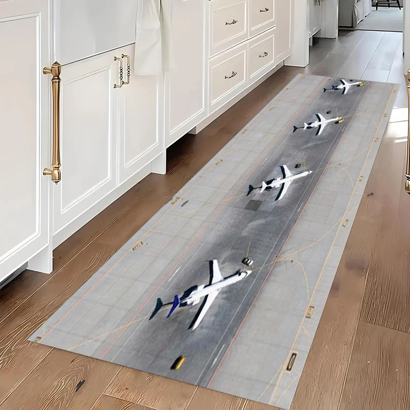 Airport Tarmac 2D-Küchenläufer mit Flugzeugmotiv, rutschfeste Bodenmatte für den Flur und Heimdekoration für Luftfahrt-Enthusiasten