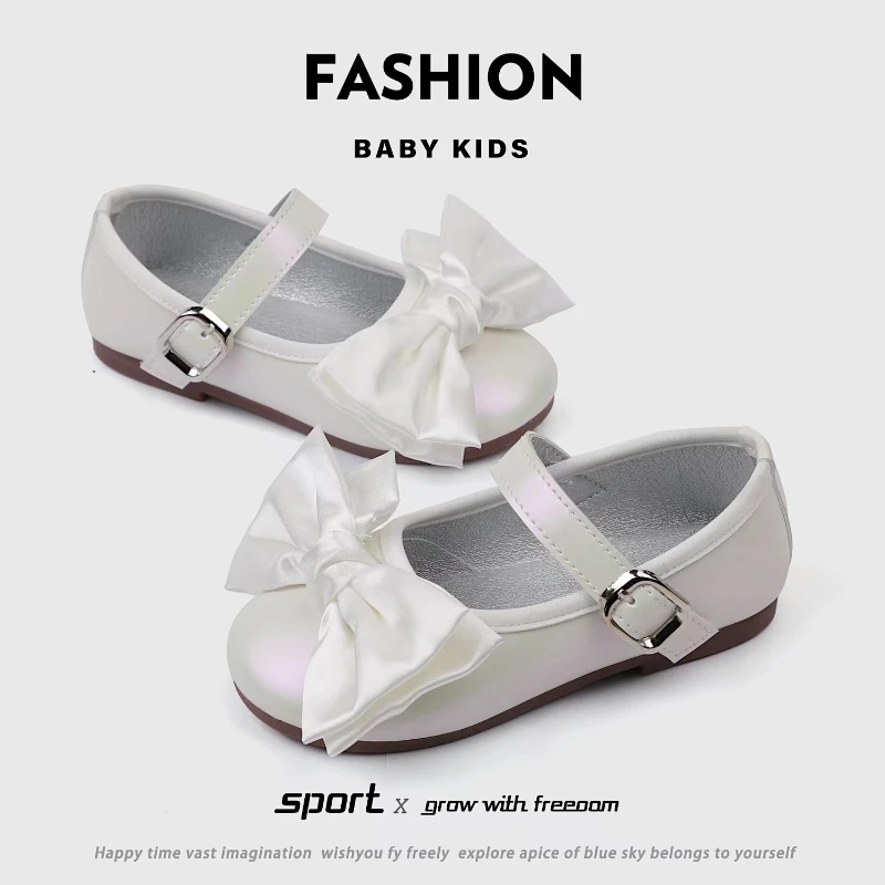 Girl\'s Princess Shoes Wedding Party Bowknot Ribbon Children Mary Janes 21-30 Toddler Fashion Sweet Spring Baby Ballet Flats