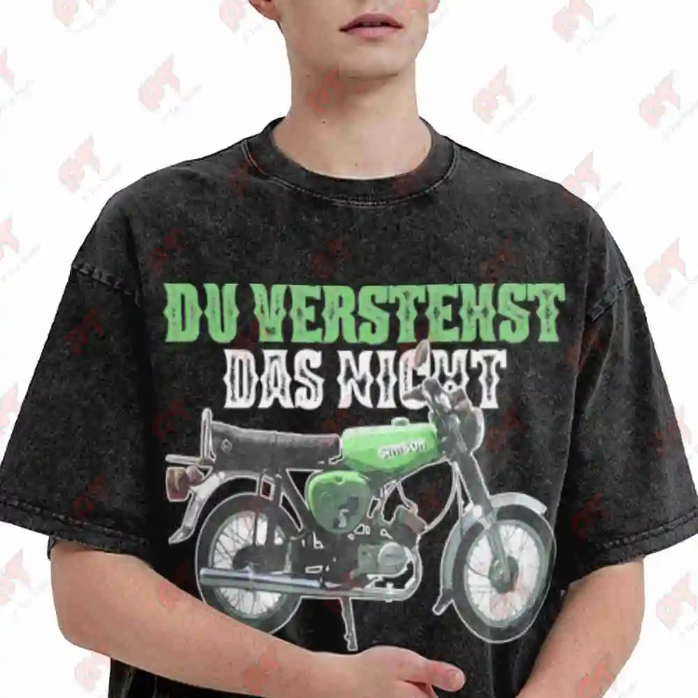 Simson S51 Du Verstehst Das Nicht Motorcycle Hobby Vintage Washed Tee Pure Cotton T-Shirt