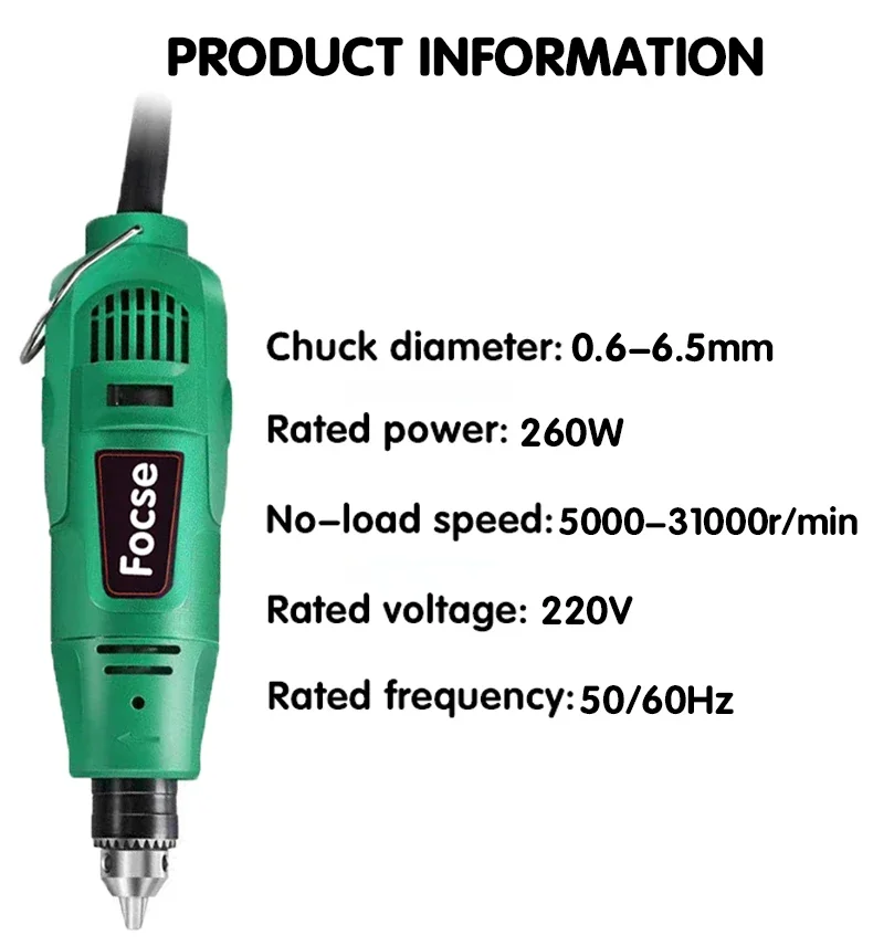 High-Power Engraver Electric Mini Drill Engraving Rotary Tool 260W Machine With Flexible Shaft 6-Position Variable Speed FOCSE