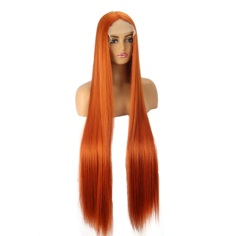 40 Inches T Part Lace Wig Extended Straight Hair Ginger Color Lace Front Wigs Synthetic WigS for Women Frontal Lace Wig