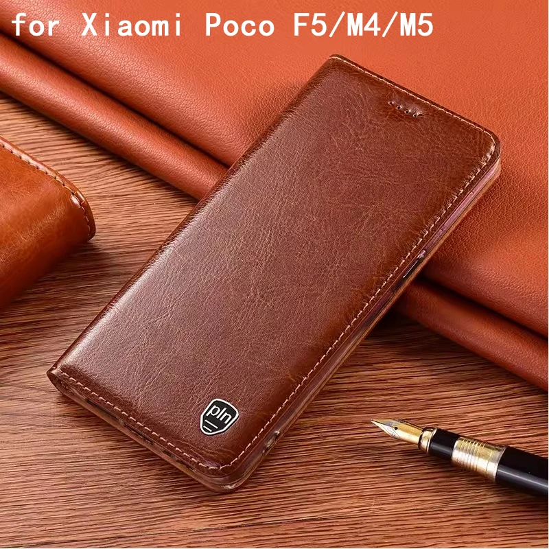 

New Arrival Flip Phone Case for Xiaomi Poco F5 Carcasa Genuine Leather Fundas for Xiaomi Poco M4/M5 Coque Capa Poco C55 Cover