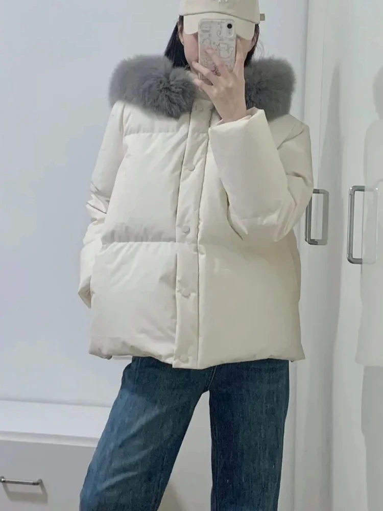 

Zoki Women Fashion Korean Parkas Warm Winter Thick Long Sleeve Sweet Puffy Coat Long Sleeve Casual Faux Fox Hooded Chic Jacket