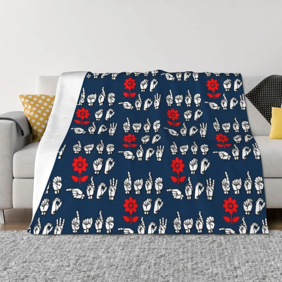 

DARE TO GROW in ASL Letters with red flower design Throw Blanket Hairy Plaid Picnic Blankets