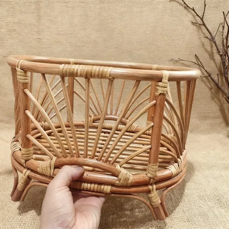 Natural Handmade Rattan Basket Posing Bed Prop Studio Photography Accessory Newborn Portrait Shooting Vintage Display Furniture