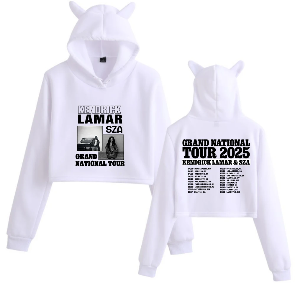 Kendrick Lamar & SZA Grand National Tour 2025 Cat Ears Long Sleeve Crop Tops Girls Fashion Hoodie