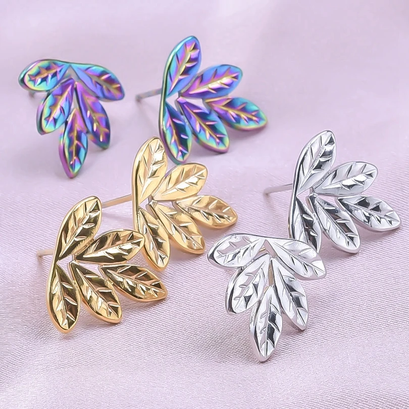 Advanced Fashion Healing Earring Tree Leaf Silver/Color Stainless Steel No Fading Earrings With Earplugs Girl Birthday Present