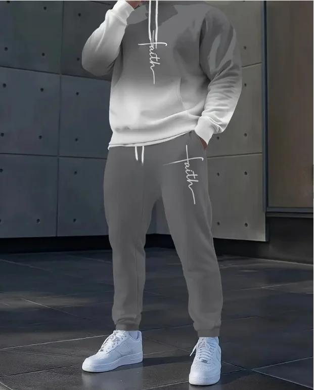 

Hot Autumn/Winter Hoodie Set American Ins Style Gradient Trendy Men's 3D Printed Large Men's Adult Hoodie Waist Pants Unisex