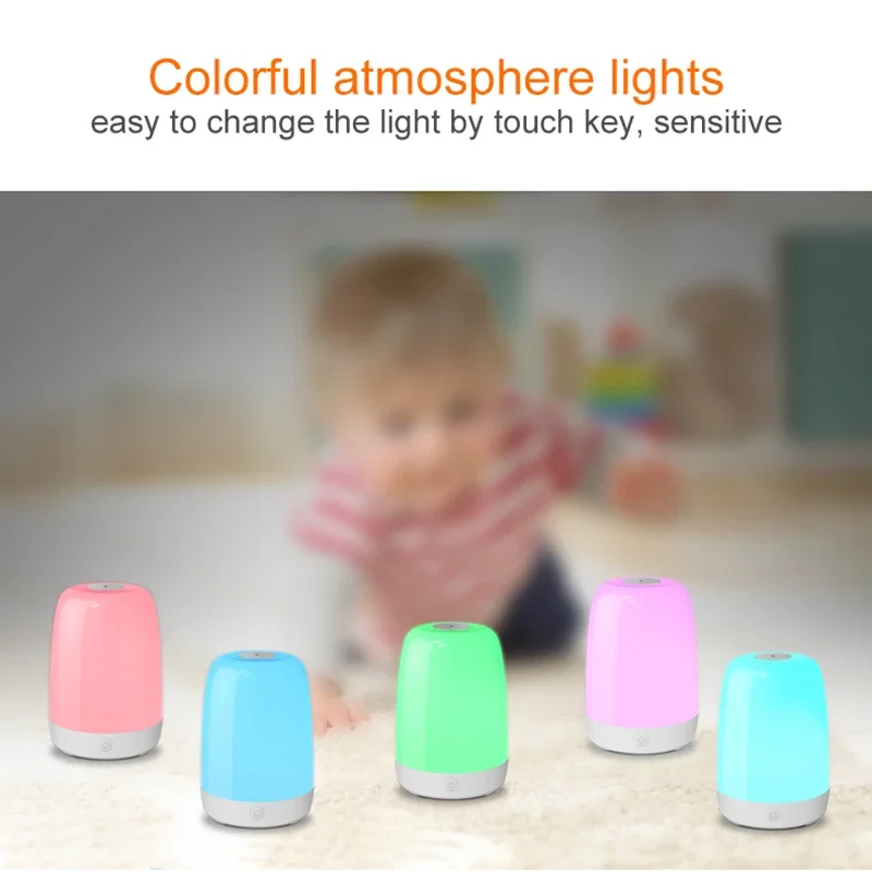 Lámpara LED de luz nocturna con Sensor táctil para dormitorio, luz suave y colorida con interruptor, regalo de Navidad para niños y bebés, 1200mAh, carga tpye-c