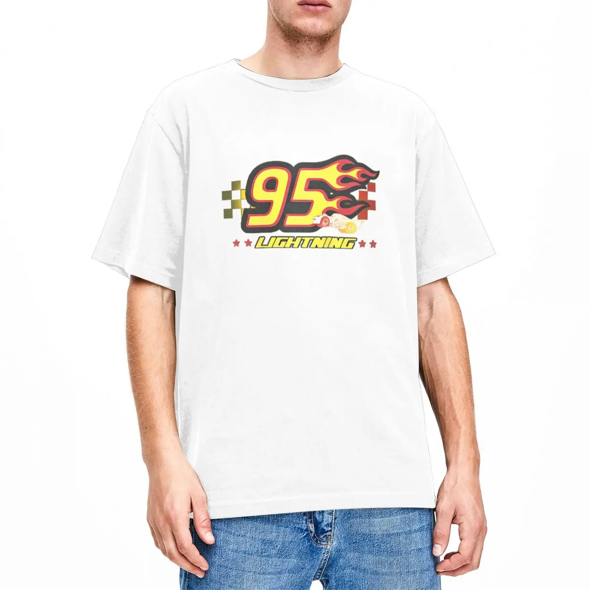 

Cars Lightning McQueen 95 Flame-bayingimg T Shirt Short Sleeves Funny Tshirt Summer 100% Cotton O Neck Plus Size Top Tees