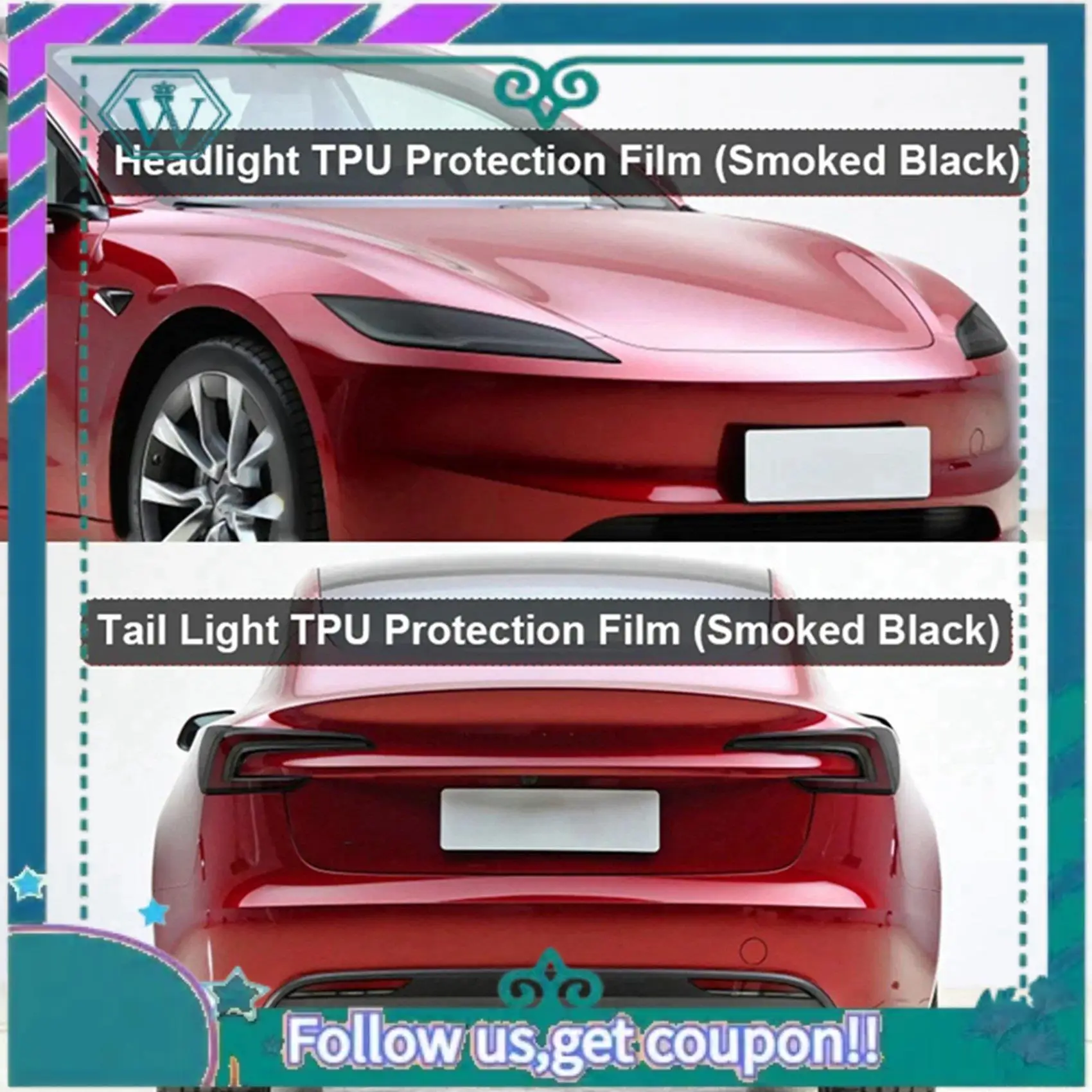 

AA92-For Tesla Model 3 Highland 2024 Headlight+Rear Tail Light Protector Film TPU Headlights Tail Lamp Sticker Protection Access