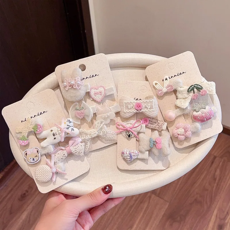 

Beige Series Sweet Lace Hair Clips Fabric Bangs BB Clips Versatile Girls Hair Barrettes Bow Hair Clips Embroidery Headwear Set