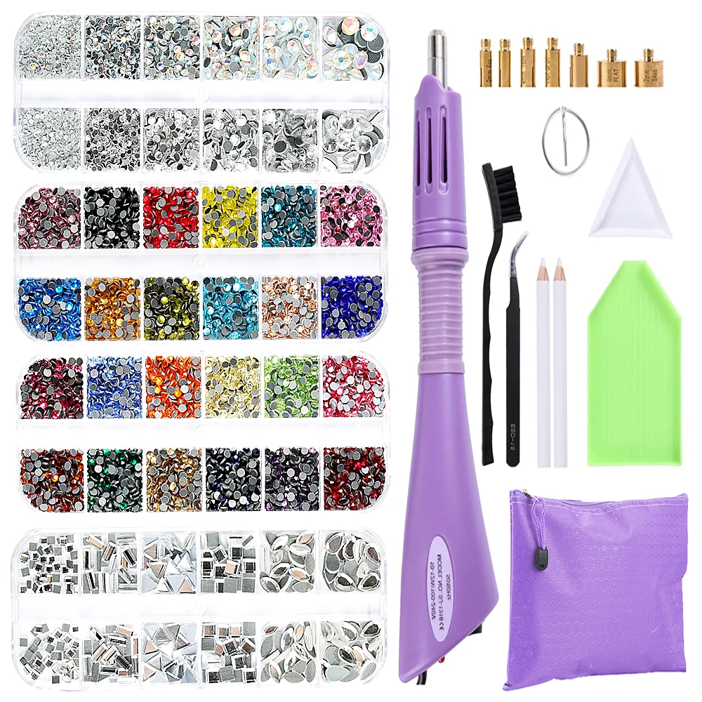 Hot Sale 2000pcs-9600Pcs/Box DMC Hot Fix Rhinestone Hotfix Applicator with 7 Tips Crystal Glass Rhinestone Iron-on Wand Strass