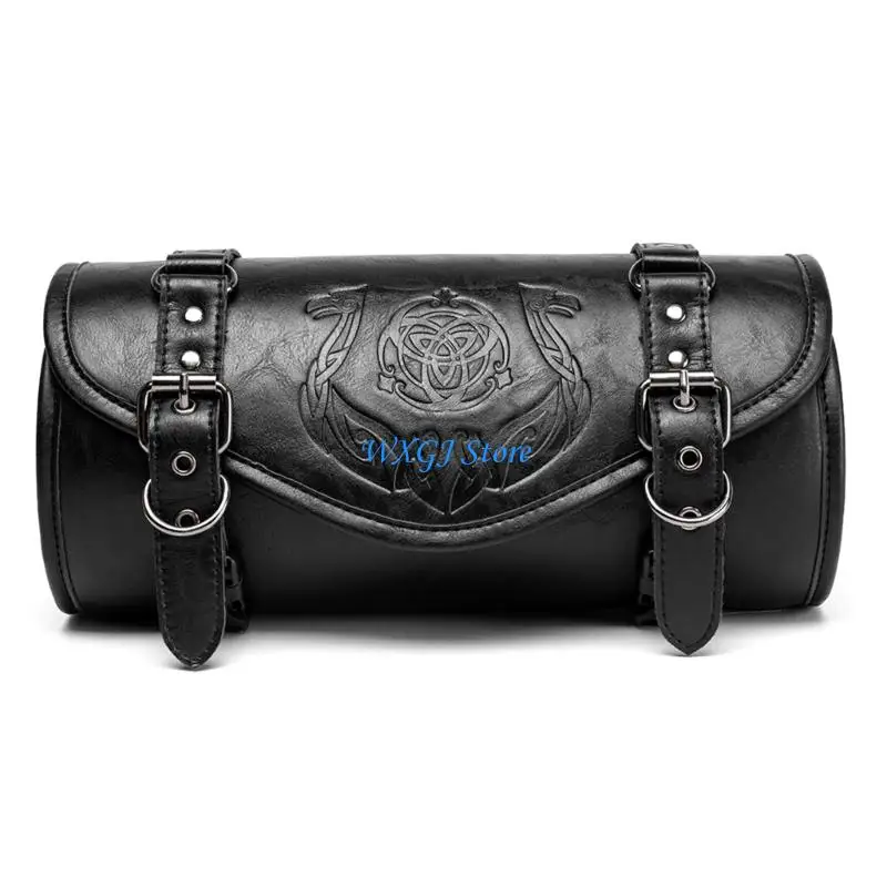 

37JE Motorcycle Tool Bag Faux Leather Handlebar Roll Bag Waterproof Saddlebag