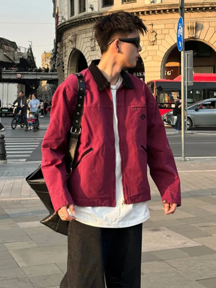 Spring  Autumn Cargo Coat American Street Lapel Design Loose Casual All-matching Jacket Cotton Baseball Uniform Outerwear top