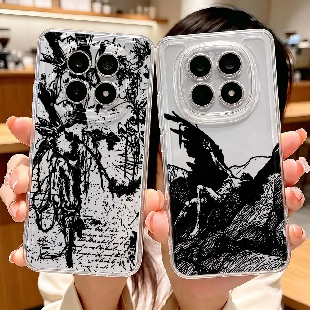 Art Fallen Angel Wings Phone Case For Xiaomi Redmi Note 15 14 13 12 11E 9 Pro Pro+ 4G 5G Protective Transparent Cover