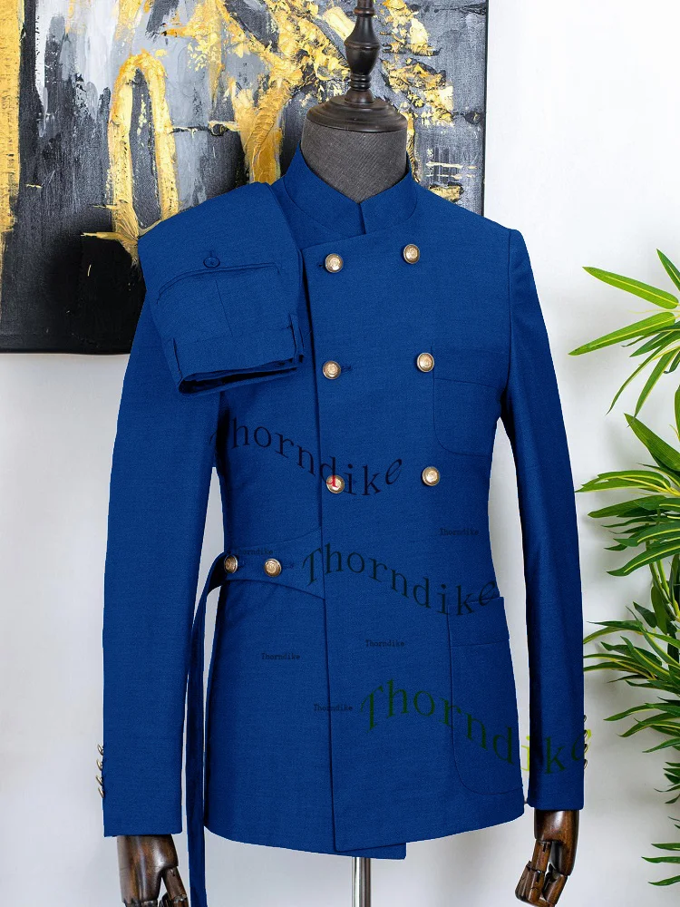 Thorndike 2024 Neuankömmling 2 Stück Herren Business Anzüge reguläre Passform Stand Revers Prom Smoking für die Hochzeit (Blazer Hosen) – Detail 19
