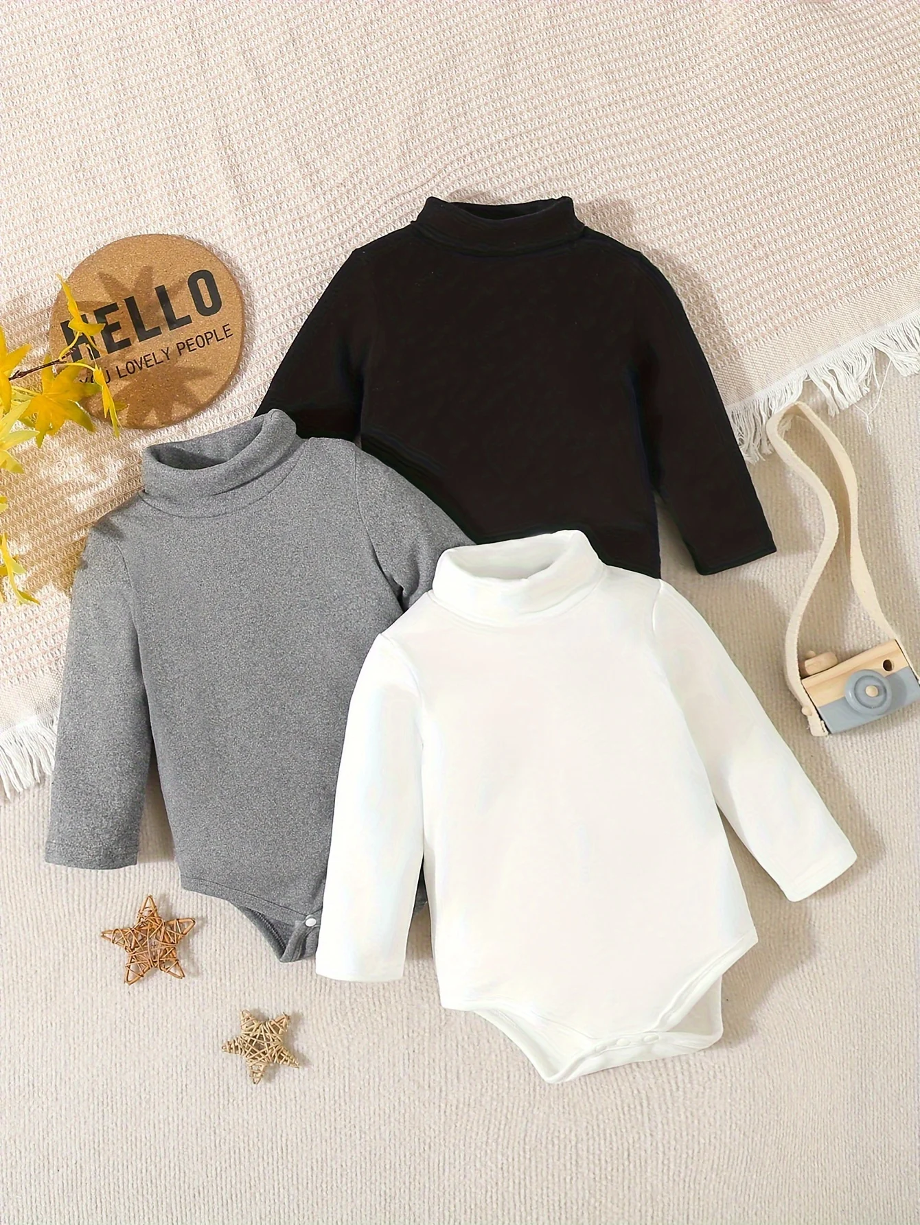 3Pairs/Lot Baby Girl Autumn And Winter Comfortable Warm Simple Solid Color Casual Velvet High Neck Long Sleeve Triangle Clothing