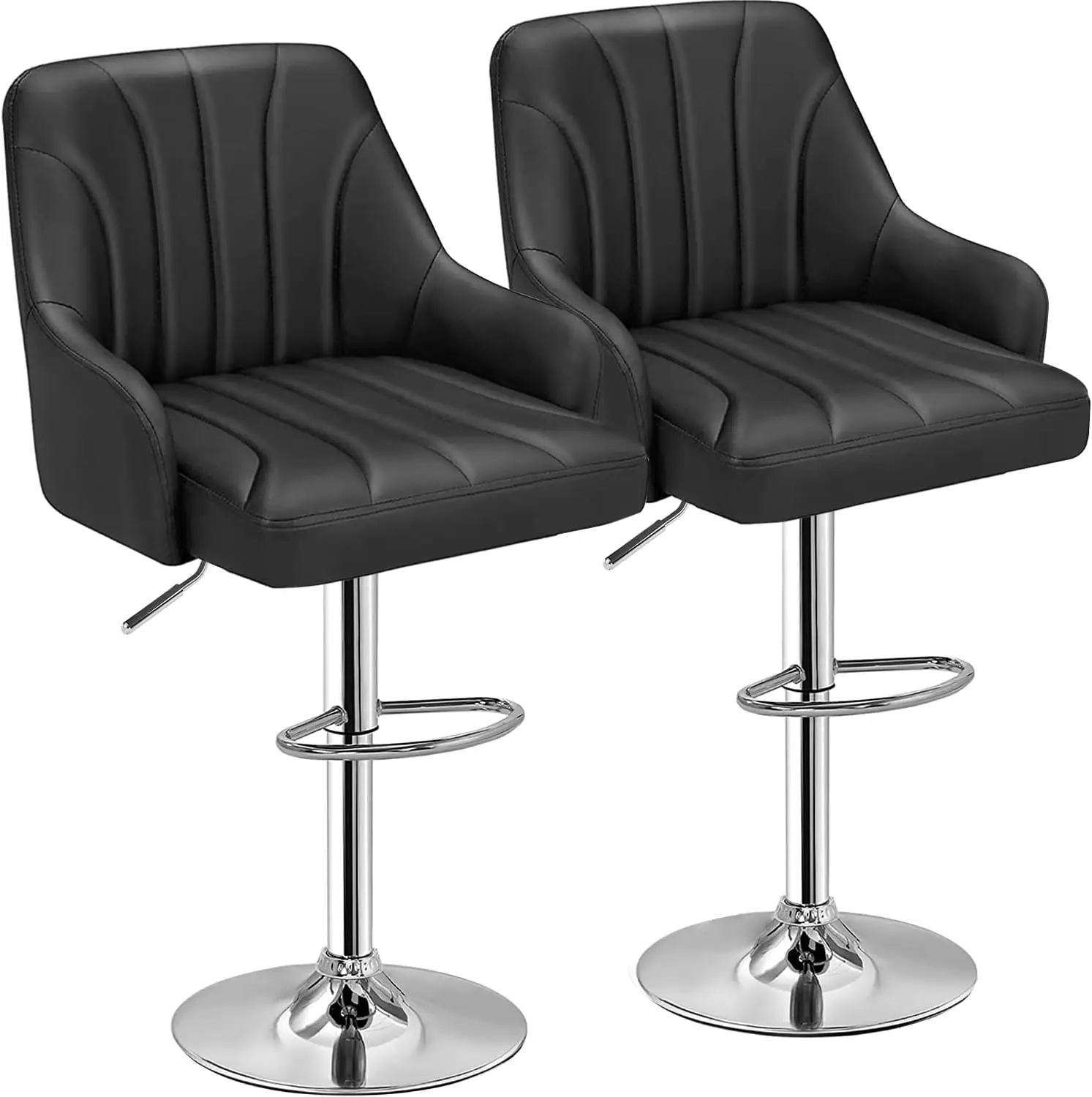 

Adjustable Swivel Bar Stools Set of 2 with Back and Arm, Modern PU Chairs for Kitchen Island, Pub, Dining Room in Black