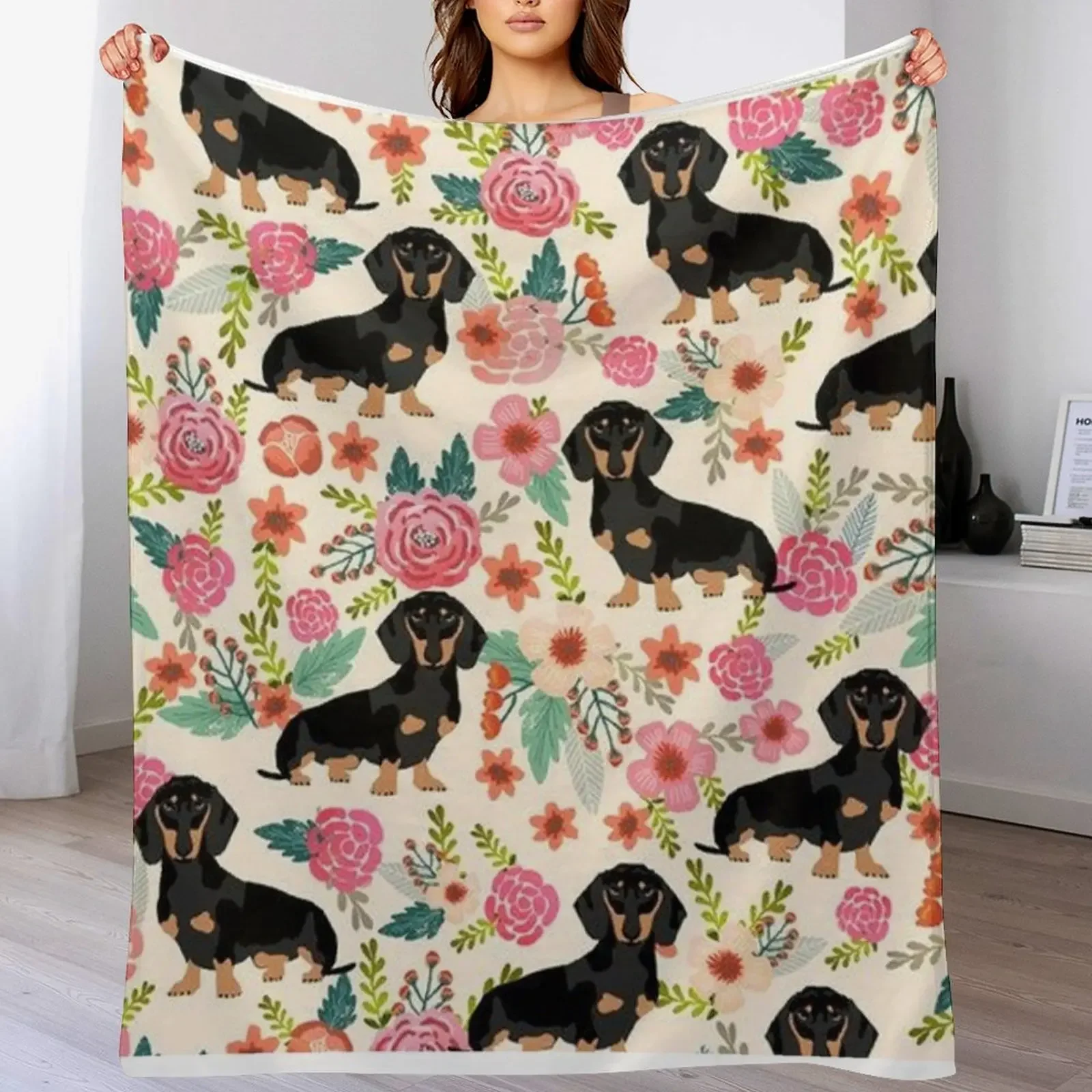 

Dachshund Dogs and flowers Throw Blanket Hairys for winter Thin Warm Blankets