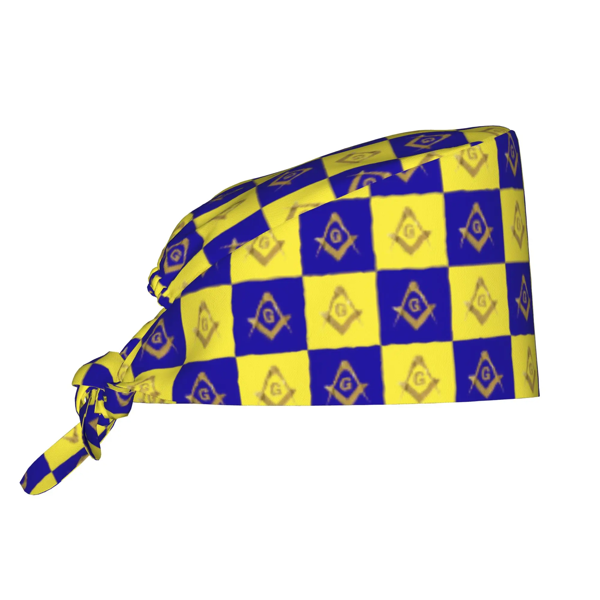 Freemason Checkered Plaid Gold Square Compass Masonic Working Hat  Scrub Caps Scrub Nursing Doctor Surgeon Cap for Dentist