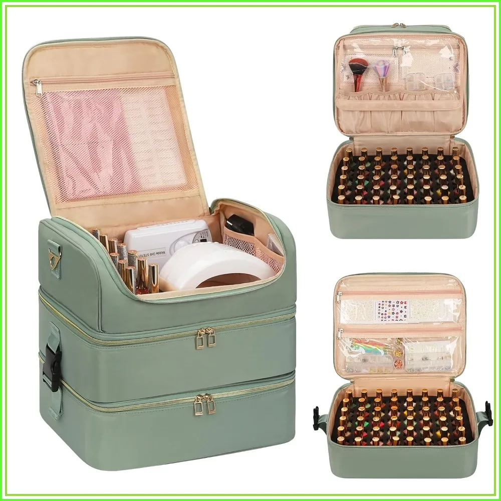 Nail Polish Organizer Case, Holds 117 Bottles & Nail Lamp, Travel Nail Tech Carrying Case, Manicure Tools Storage Box