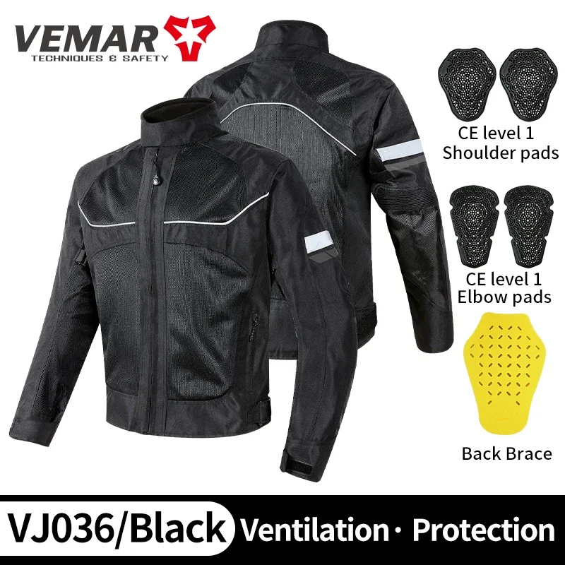 New Vemar Men Motorcycle Coat Summer Breathable Mesh Moto Jacket CE1/2 EVA Protective Gear Motorbike Clothing Jacket Black/Gray