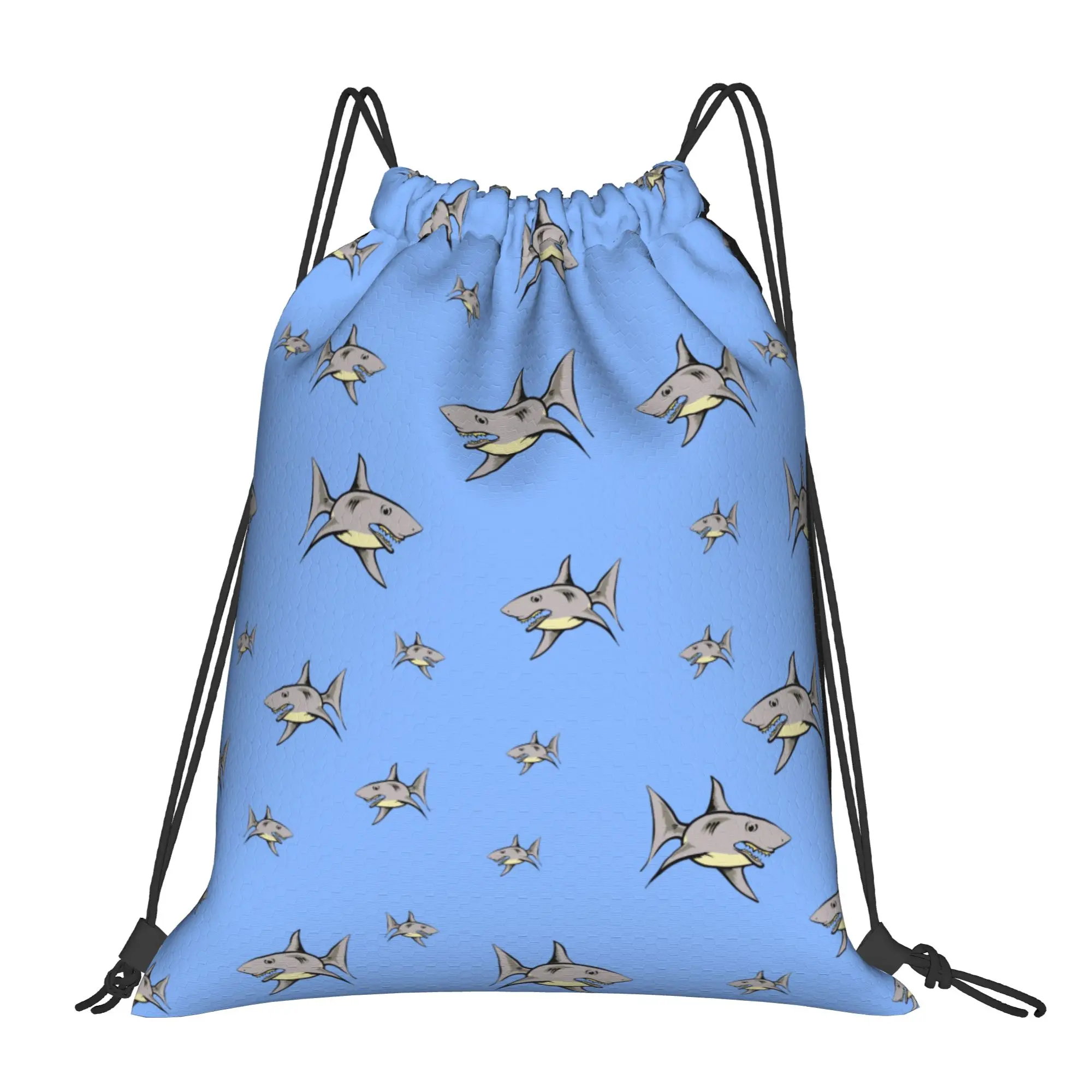 Custom Cartoon Ocean Sharks Pattern Drawstring Backpack Bags Women Men Lightweight  Gym Sports Sackpack Sacks for Shopping
