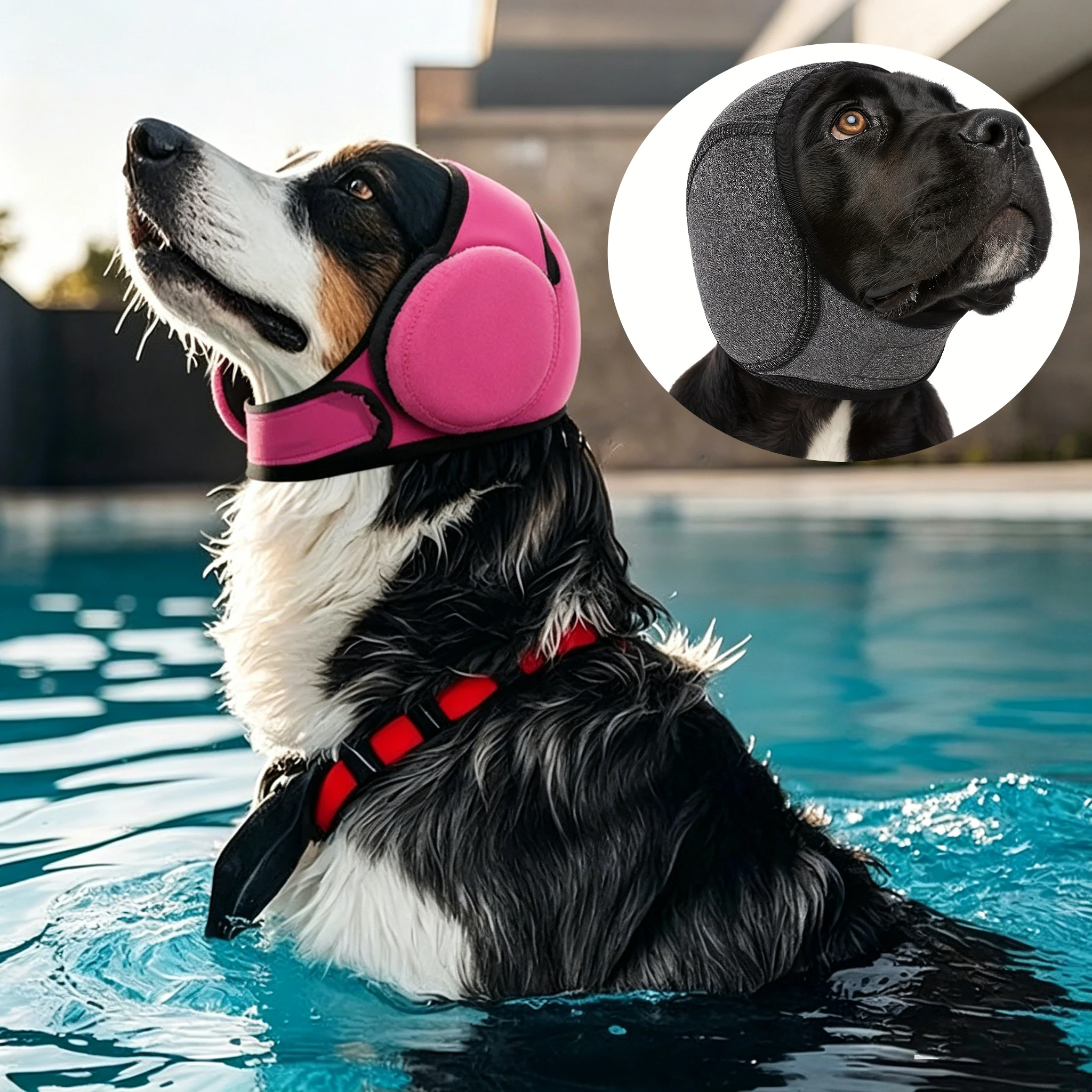 Dog Ear Muffs Noise Reduction Calming Snood Hood for Grooming Swimming Bathing Ear Protection Soft Head Wrap for Dogs Puppies