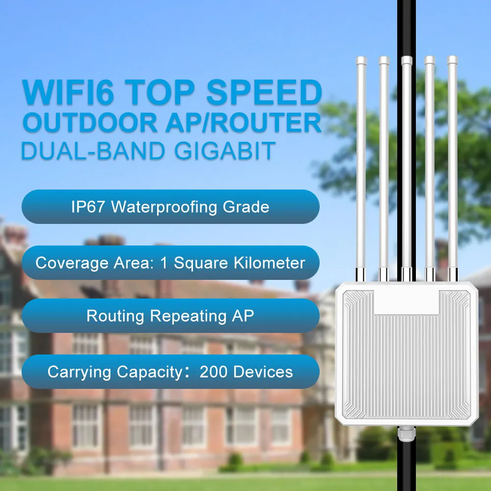 Fuente de alimentación PoE impermeable de 48V con punto de acceso al aire libre AX3000 WiFi6 directo de fábrica con soluciones y software IoT de 3 modos