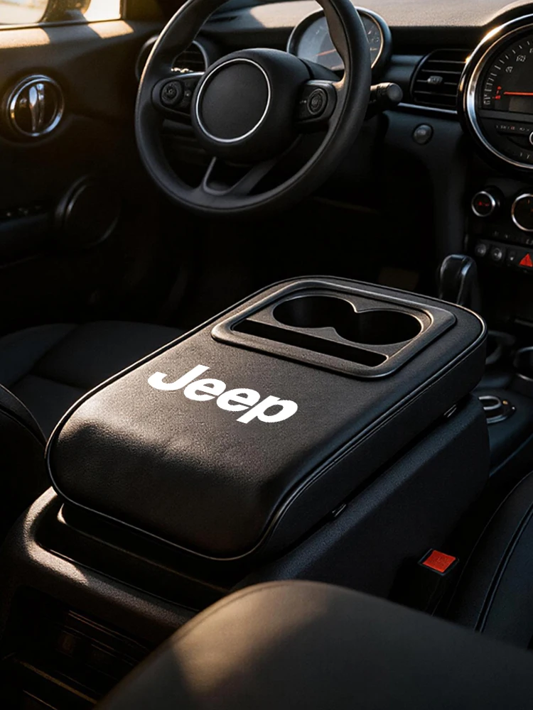 

1Pcs Leather Auto Armrest Cushion Height Car Center Console Pad Valve Stem For Jeep Wrangler Gladiator Renegade Grand Cherokee