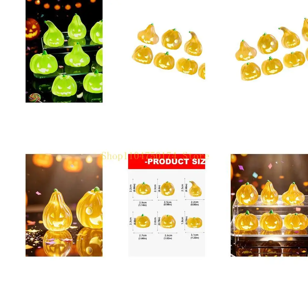 Miniature Halloween Pumpkin Decorations, Set of 8 Smooth Figurines for Arranging, Attaching, or Assembling in Party Displays and
