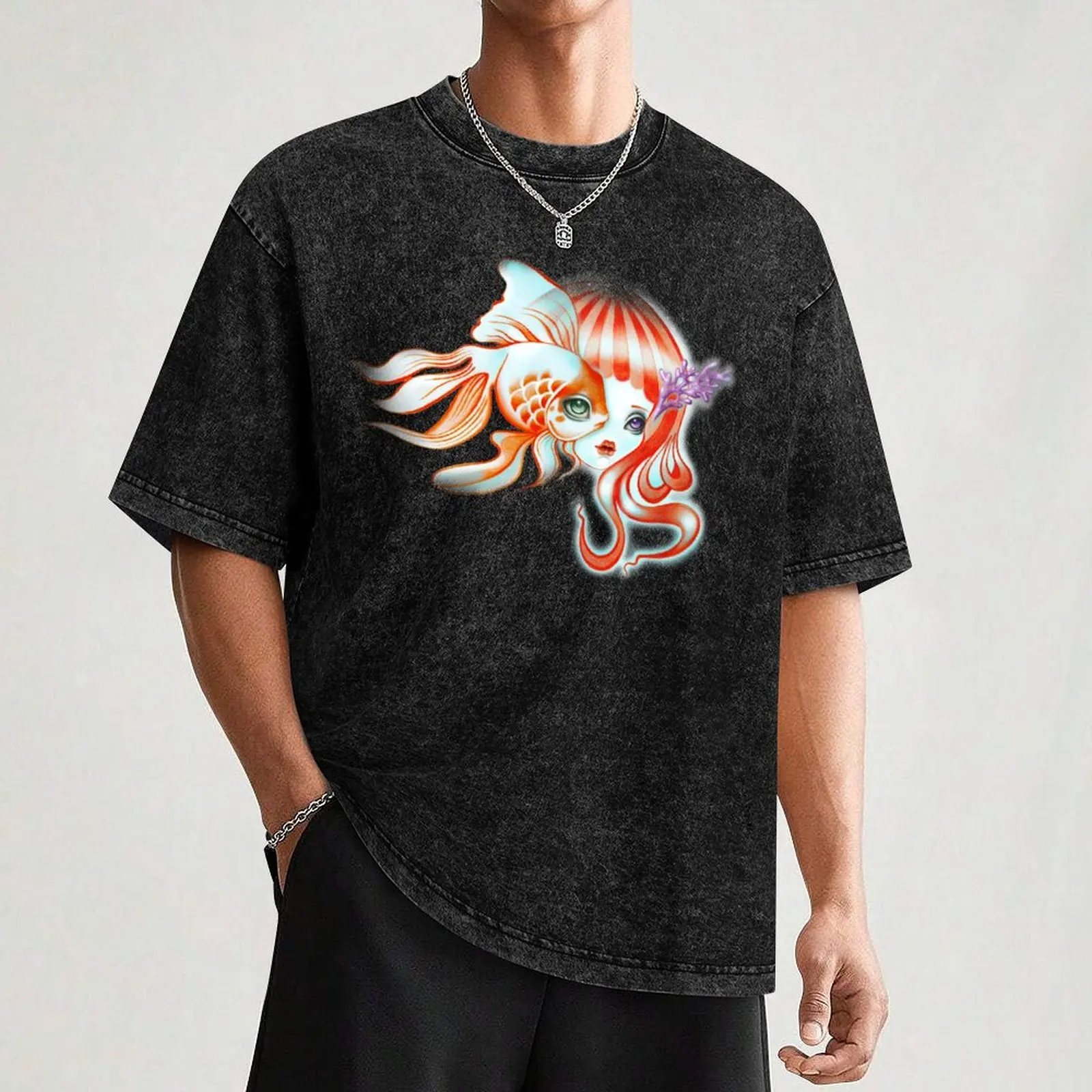 Dreamland Muses- Jellyfish Girl & Goldfish T-Shirt Standard Fit Solid Tee Shirt