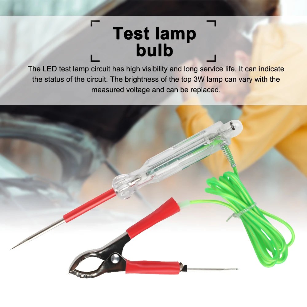 6V 12V 24V Automotive LED Circuit Tester Pen 6-24V Test Light VoltMet Long Probe Pen Wire Alligator Clip Light Bulb Automobile