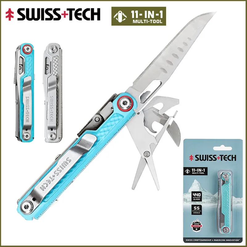 SWISS TECH 11 in 1 Multitool EDC Outdoor Survival Multi-function Tools with Scissors Screwdriver Gifts for Men